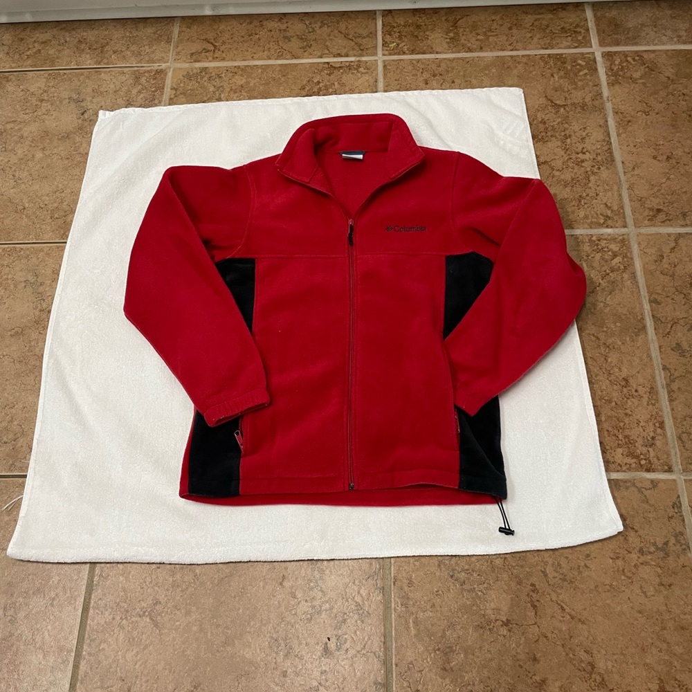 Columbia red black full zip long sleeve soft warm fleece jacket